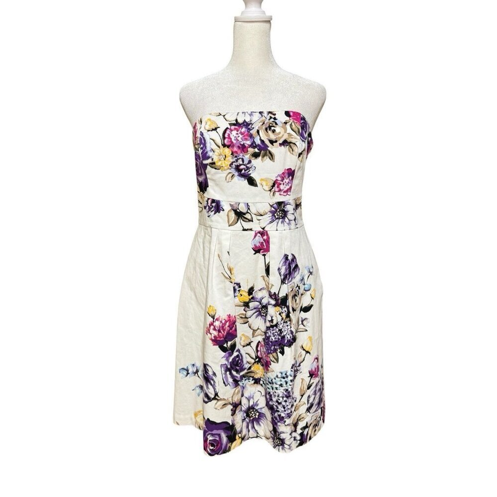 White House Black Market Floral Strapless Dress 6